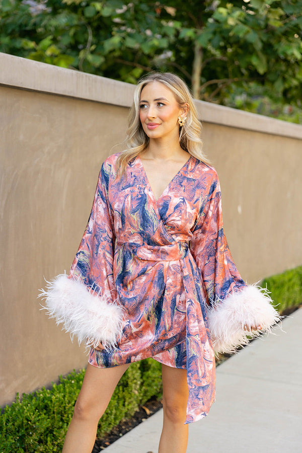 anisa-feather-cuff-mini-dress-mars Buddy Love - Sophia's Style-Anisa Feather Cuff Mini Dress - Mars-Pink-XS-1